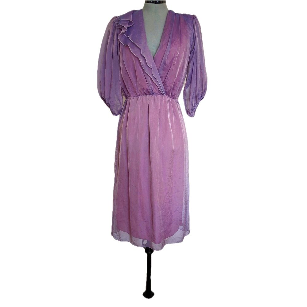 VTG 80s Cachet by Bari Protas Chiffon & Satin Bridesmaid / Prom Dress, Sz. 6/8